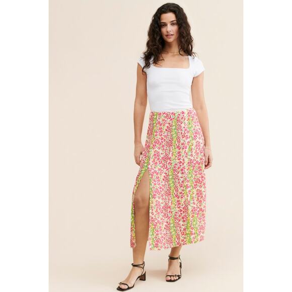 MAEVE BY ANTHROPOLOGIE Women's Floral Side-Slit Midi Skirt Size 0 In Pink Combo - Picture 2 of 9